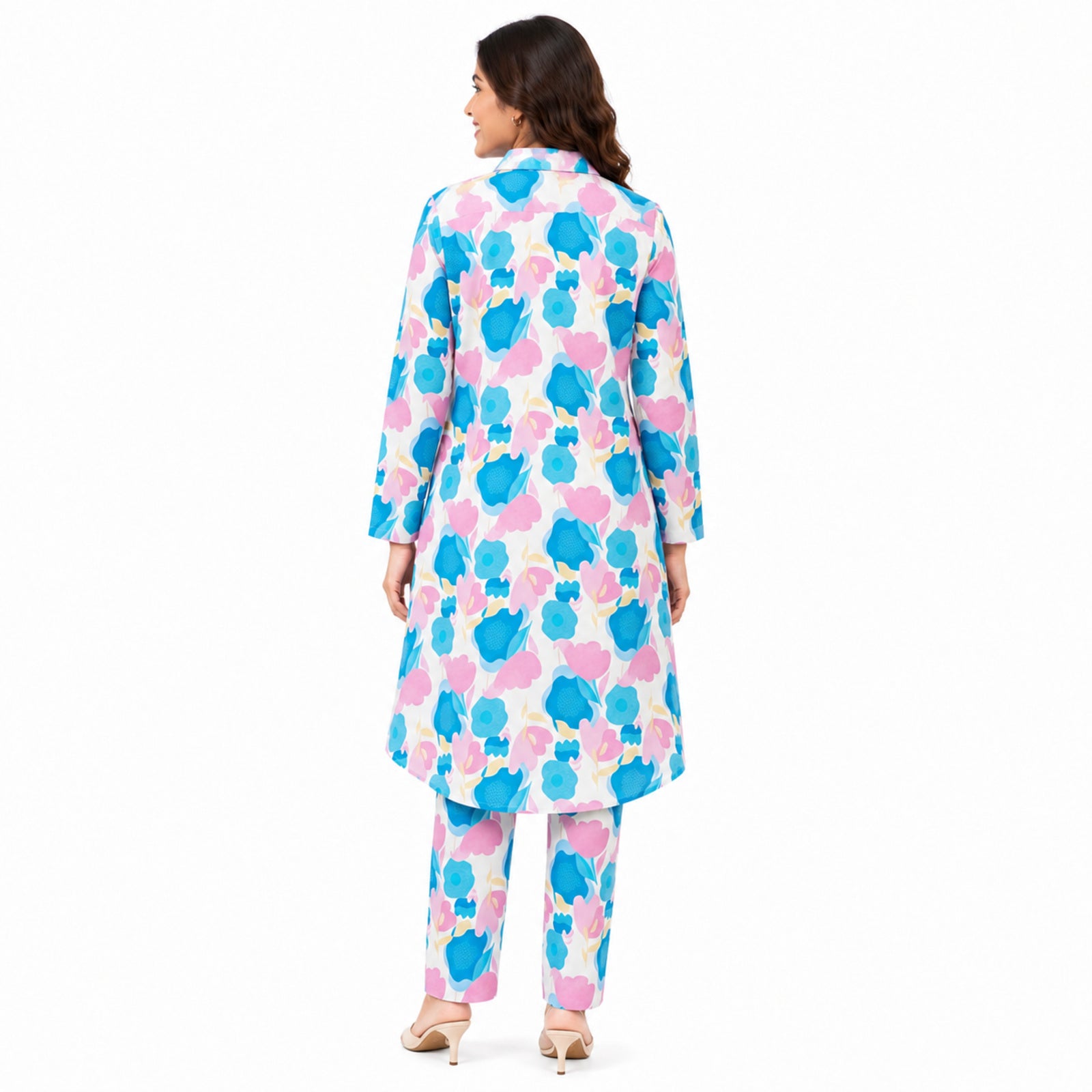 Women's Pastel Floral Printed Co-Ord Set with High-Low Kurta
