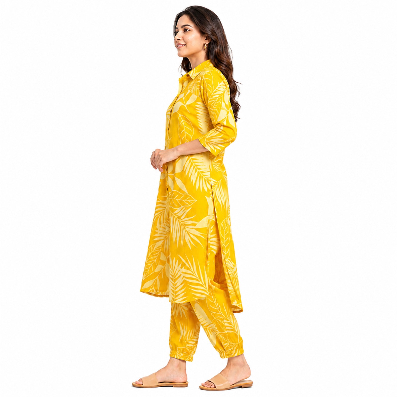 Women's Yellow Printed Kurta Pant Co-Ord Set