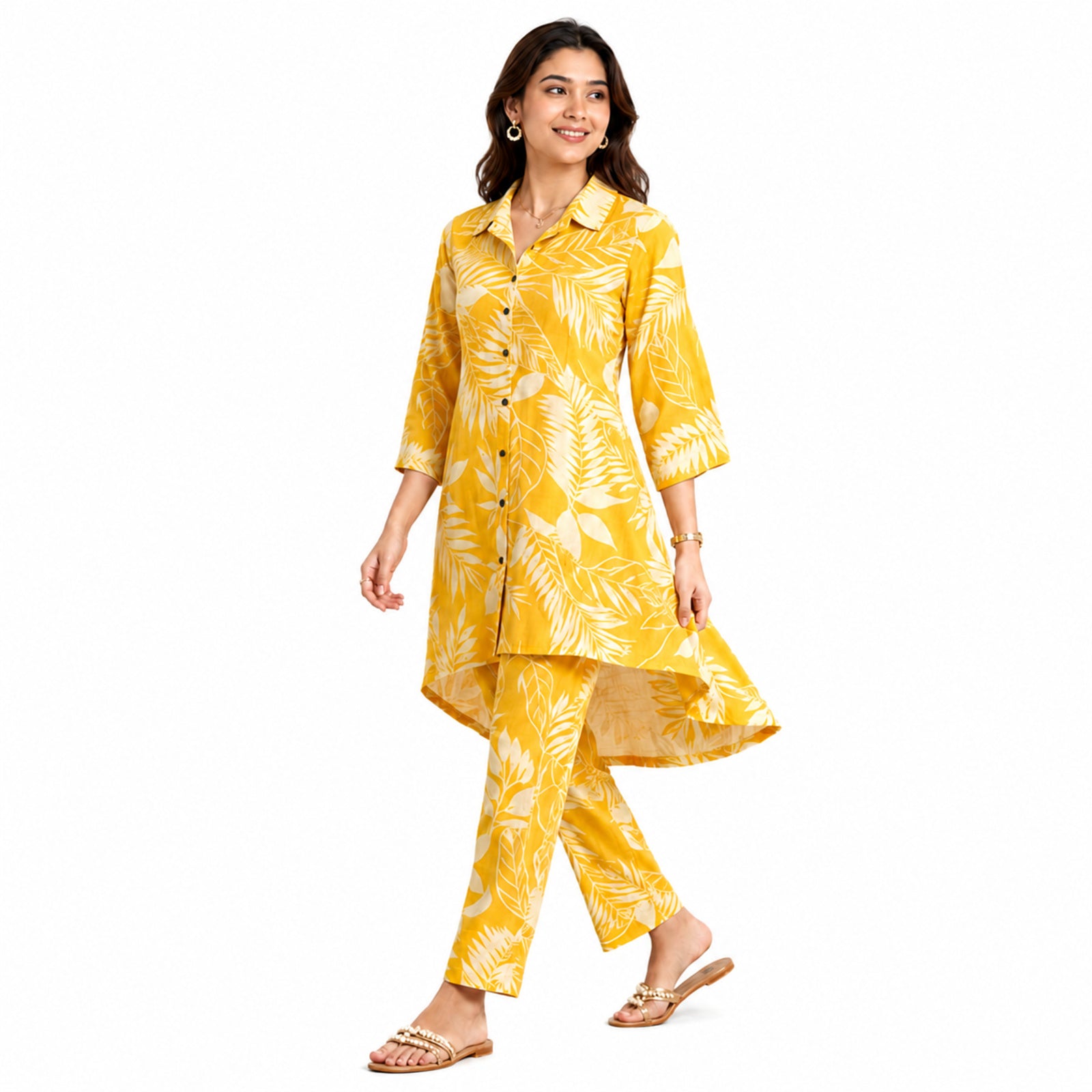 Women's Yellow Printed Kurta Pant Co-Ord Set