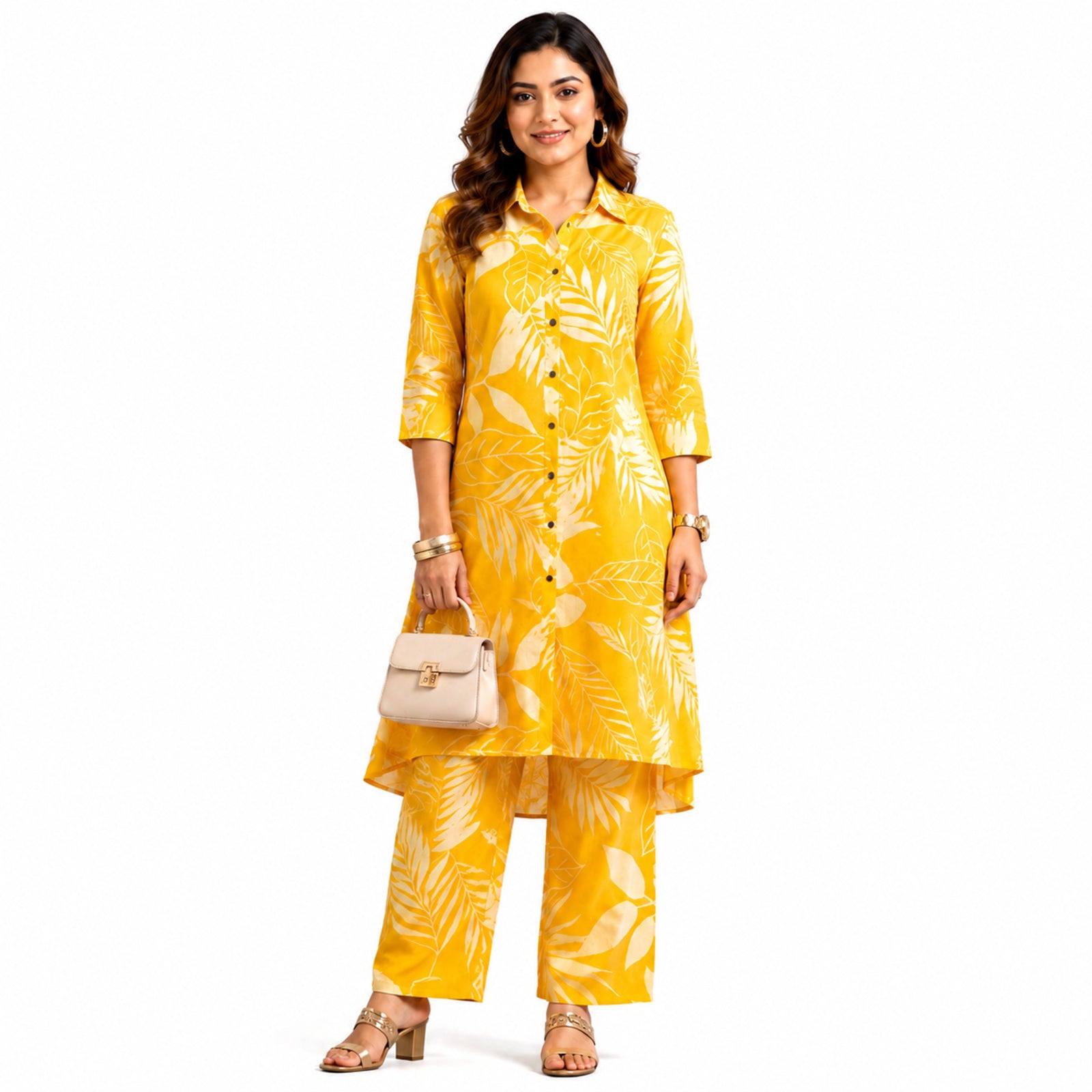 Women's Yellow Printed Kurta Pant Co-Ord Set