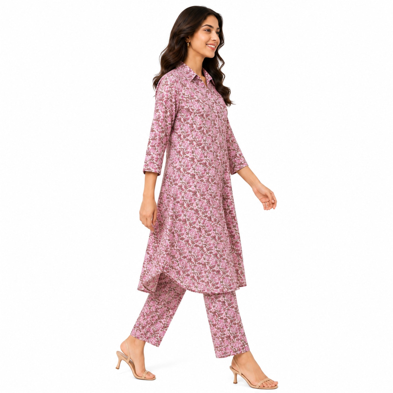 Women's Blush Pink Printed Kurta Pant Set