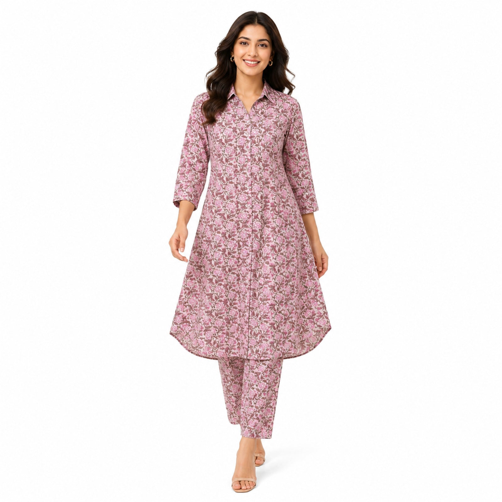 Women's Blush Pink Printed Kurta Pant Set
