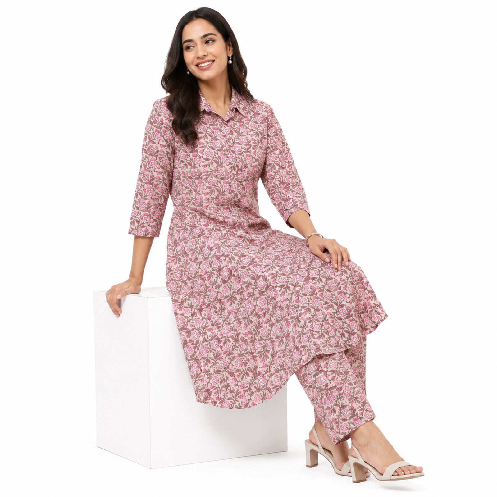 Women's Blush Pink Printed Kurta Pant Set