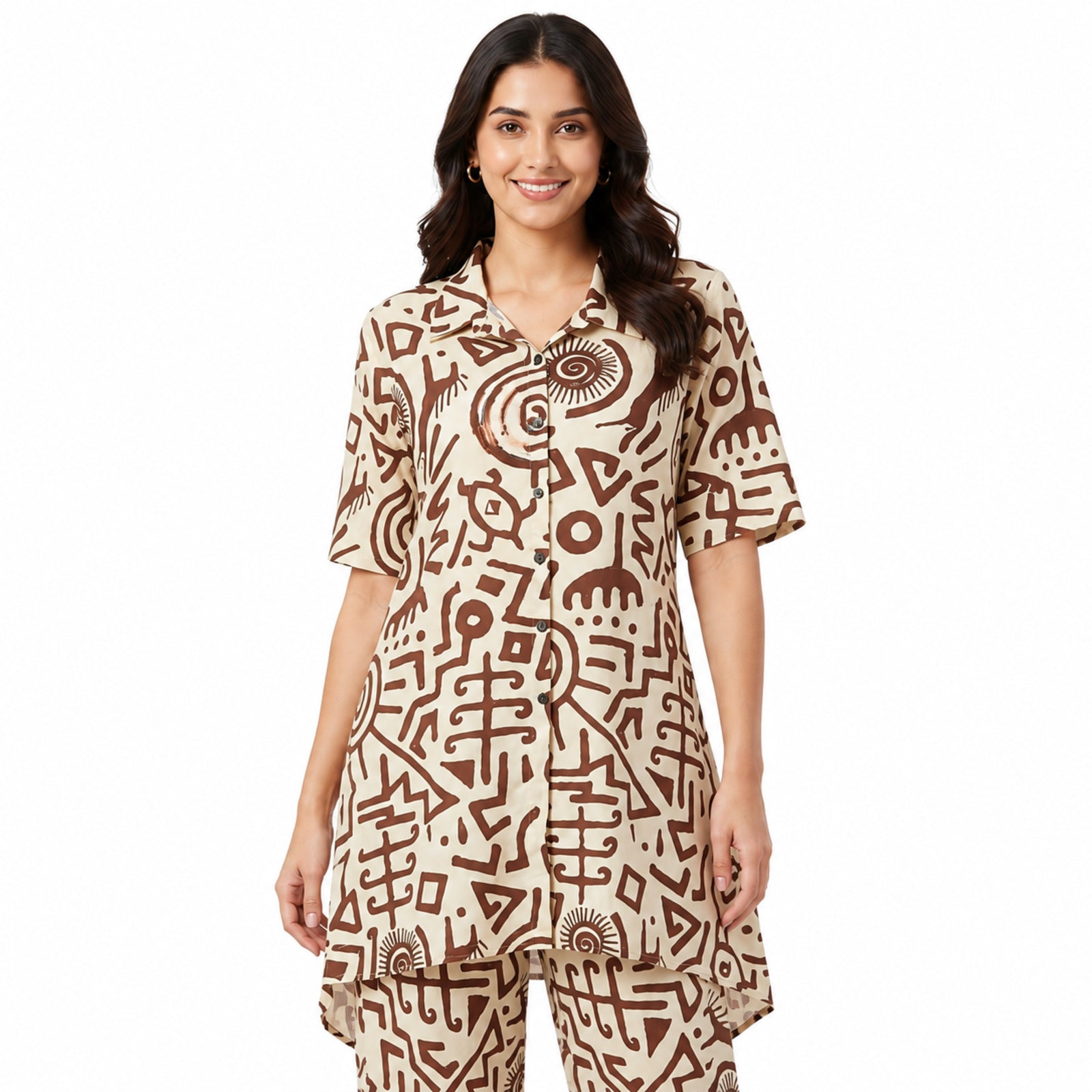 Women's Cream Abstract Printed Co-Ord Set