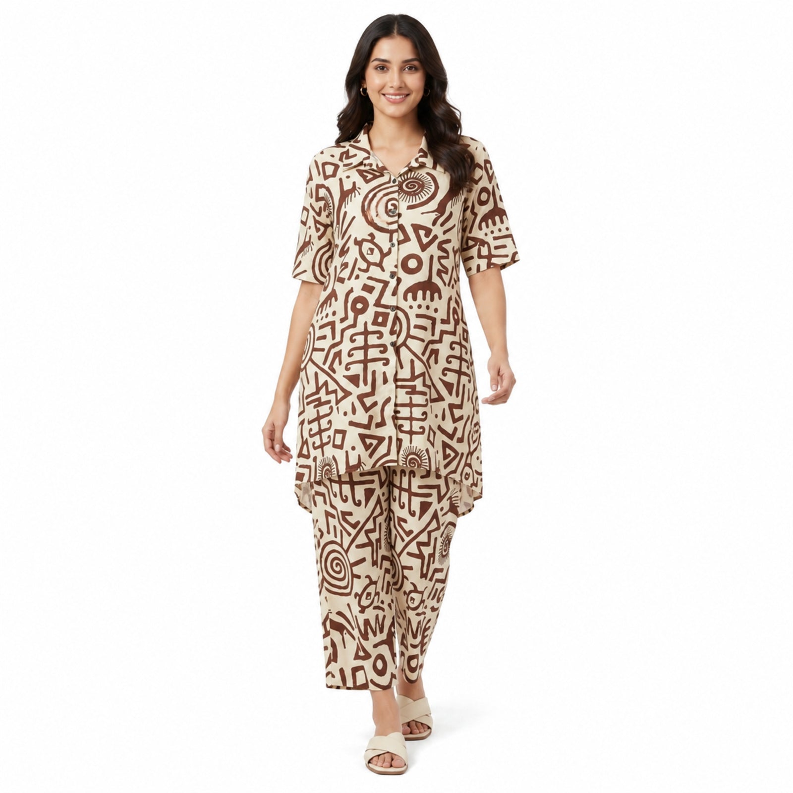 Women's Cream Abstract Printed Co-Ord Set