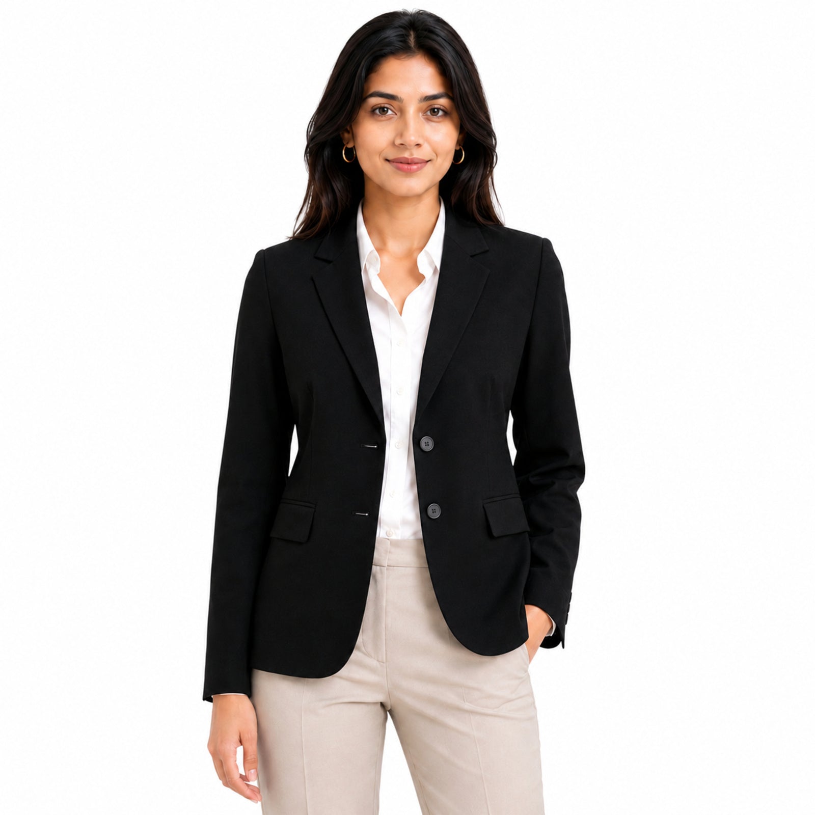 Women's Black Formal Office Wear Blazer | Classic Single-Breasted Business Jacket for Professional Style