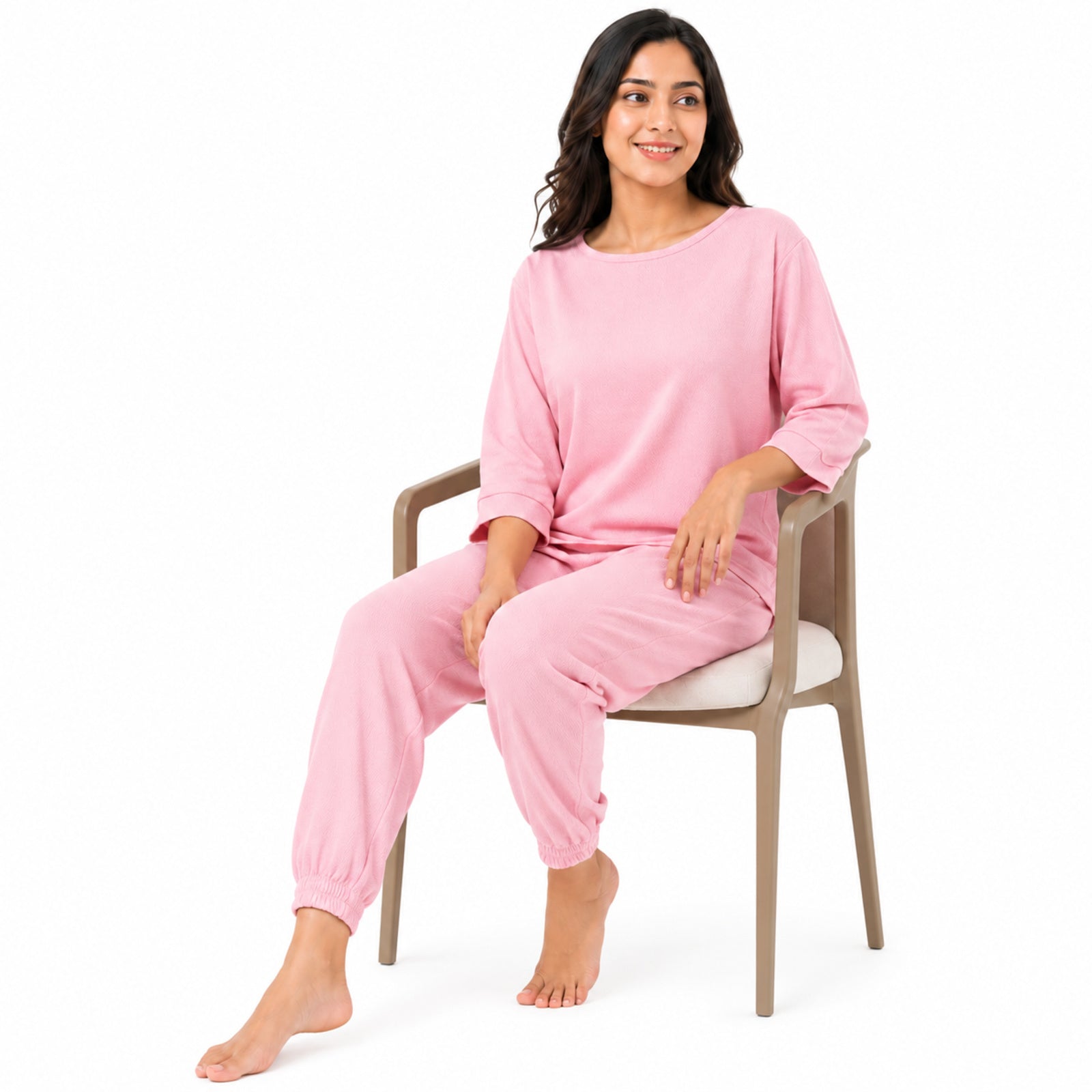 Women's Peach Relaxed Fit Top and Jogger Co-Ord Set | Solid Loungewear Two-Piece Set