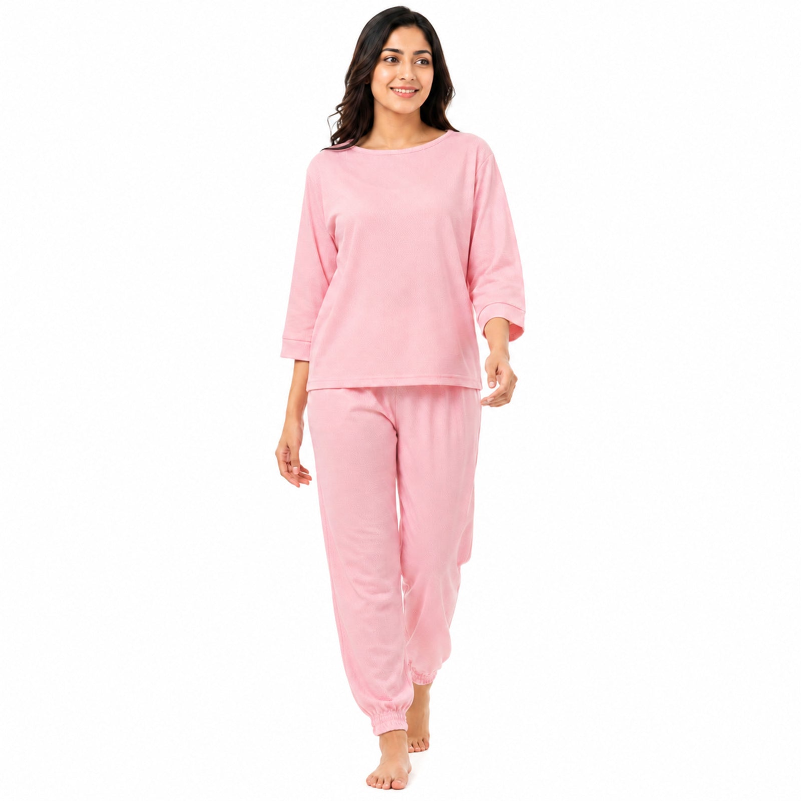 Women's Peach Relaxed Fit Top and Jogger Co-Ord Set | Solid Loungewear Two-Piece Set