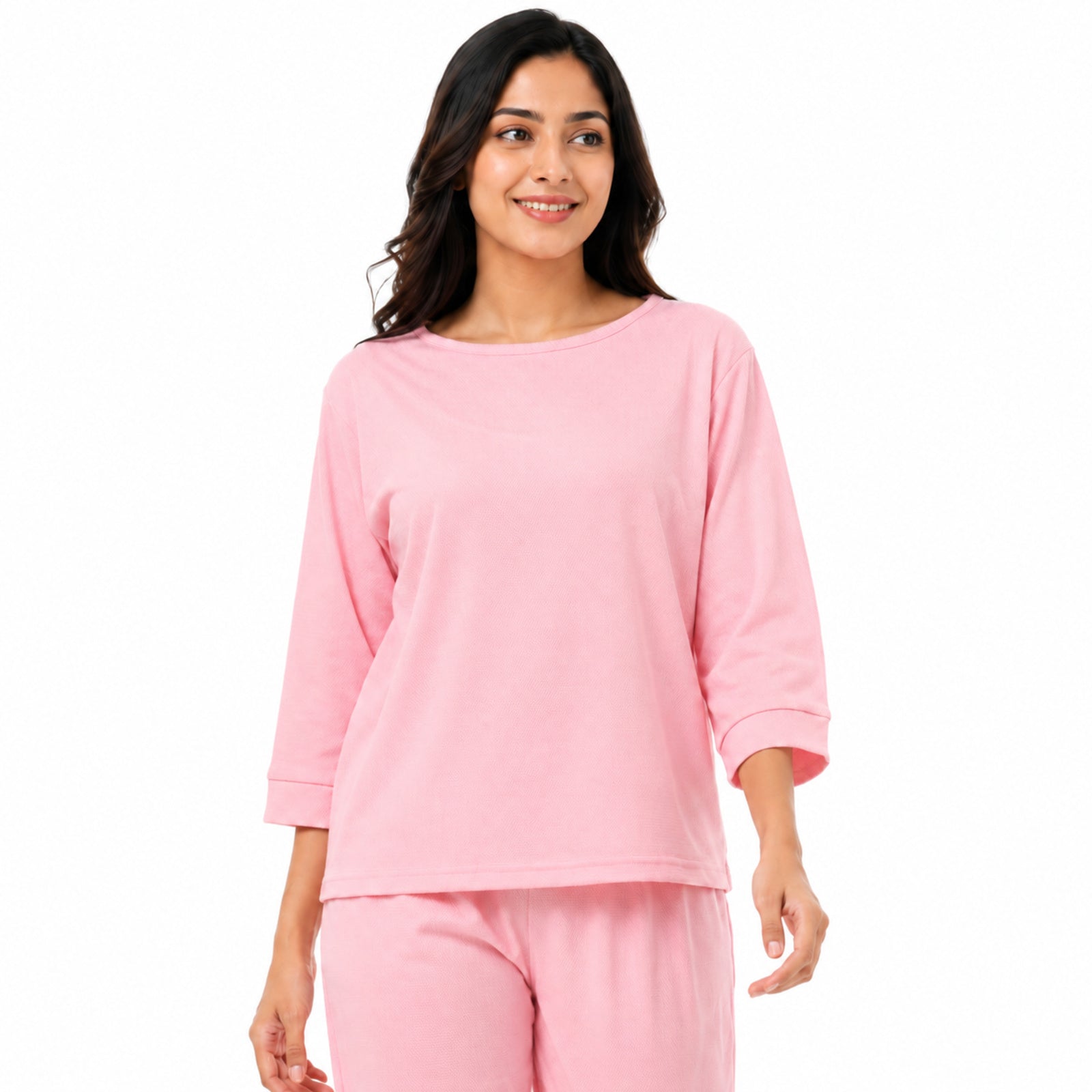 Women's Peach Relaxed Fit Top and Jogger Co-Ord Set | Solid Loungewear Two-Piece Set