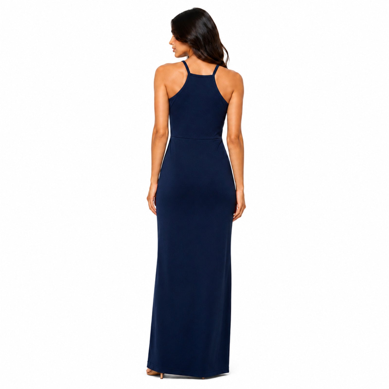 Women's Blue Halter Neck Cut-Out Ruched Maxi Dress | Sleeveless Party Wear Dress