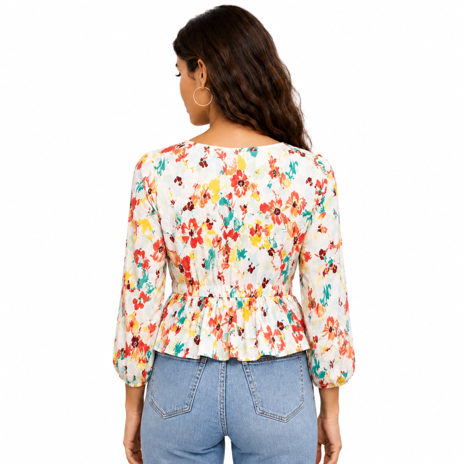 Women's Solstice Bloom Orange Printed Peplum Top