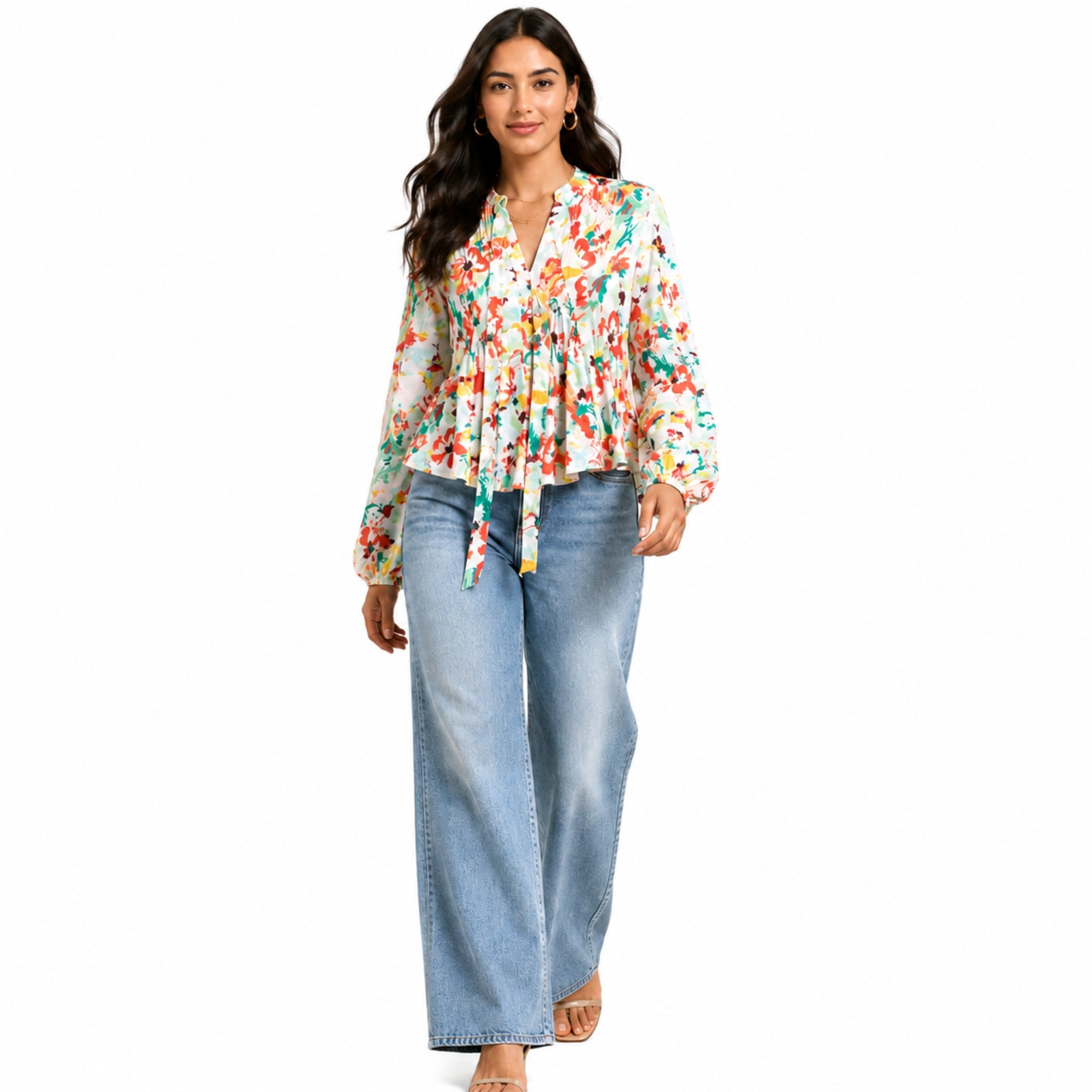 Women's Solstice Bloom Orange Printed Peplum Top
