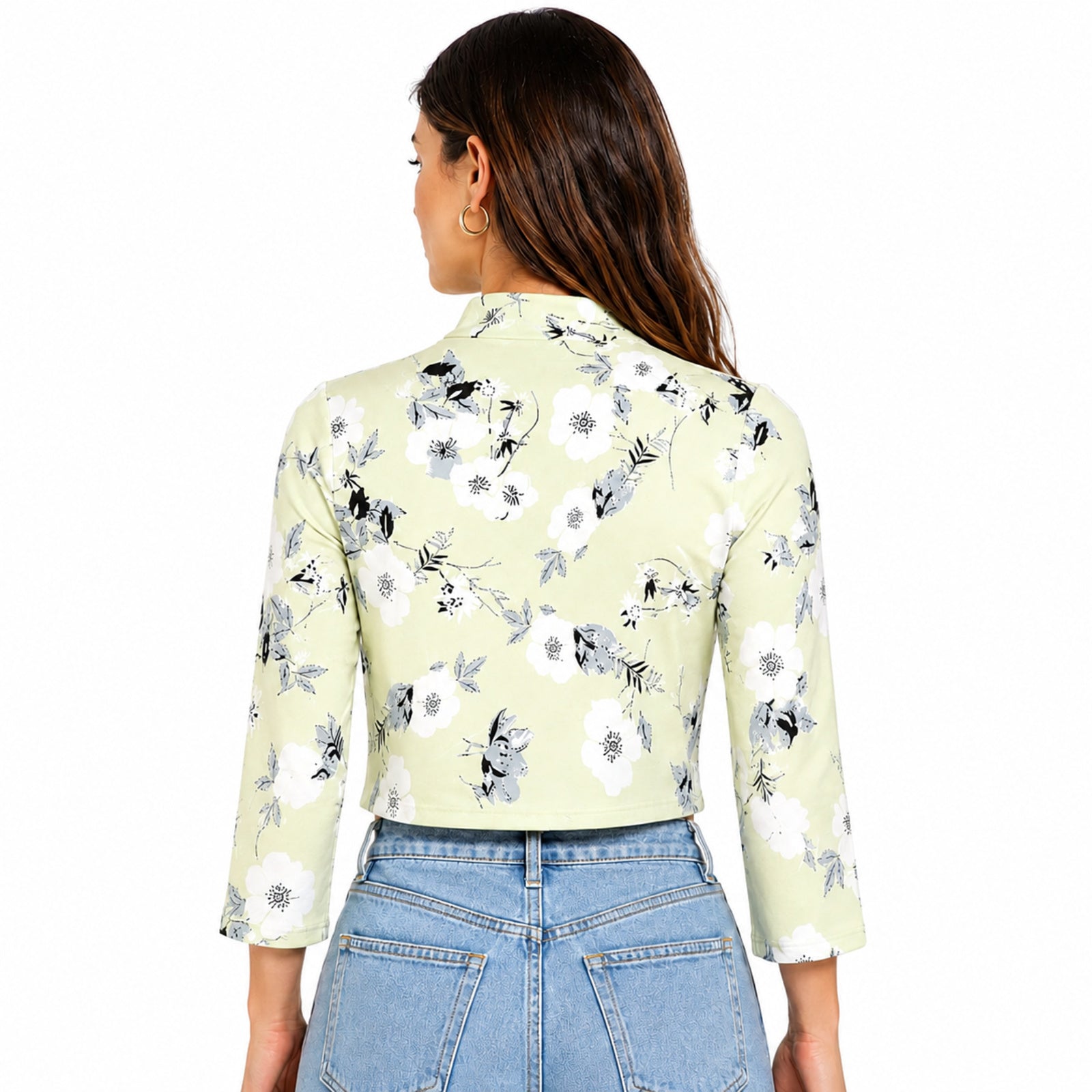 Women's Meadow Muse Yellow Floral Mock Neck Crop Top