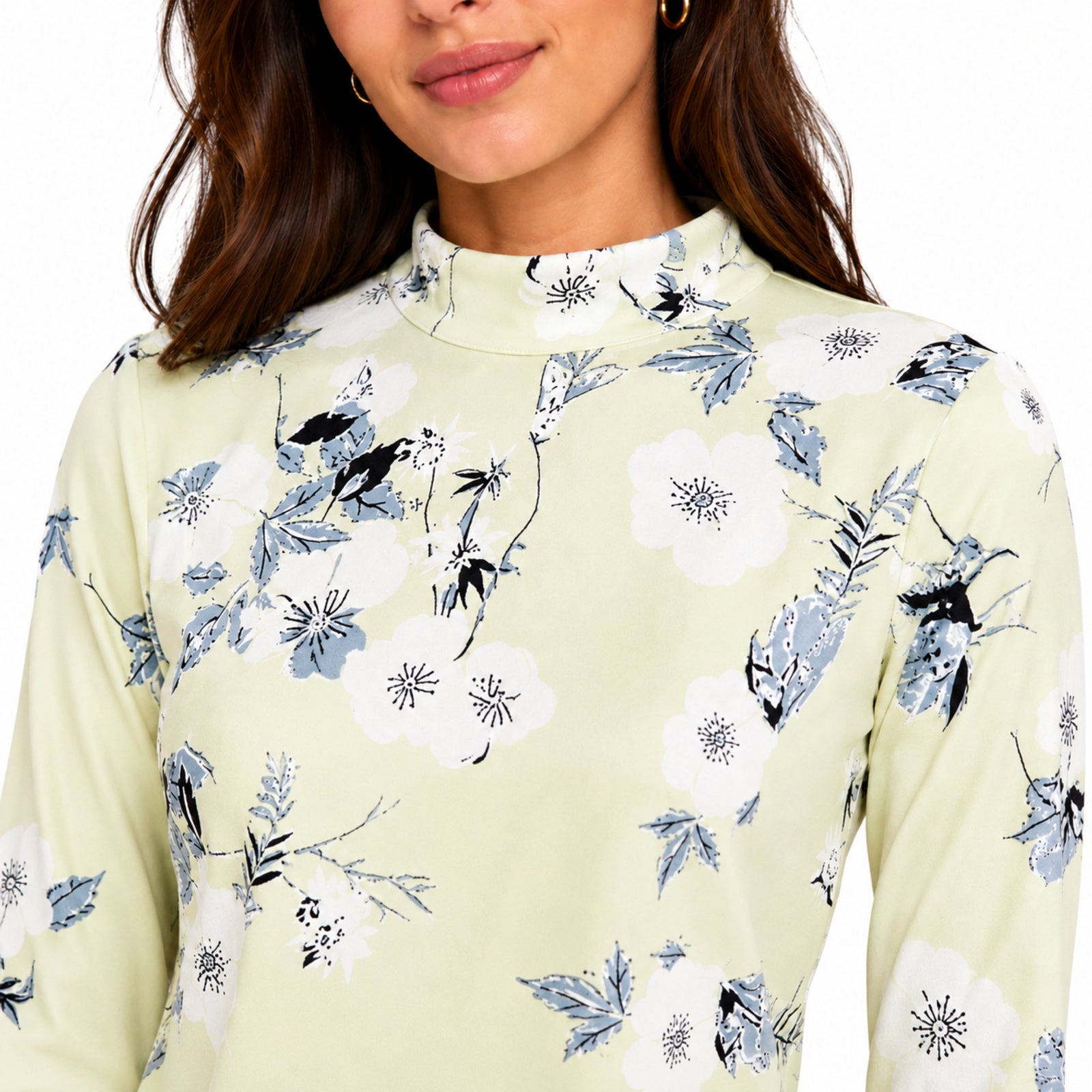 Women's Meadow Muse Yellow Floral Mock Neck Crop Top