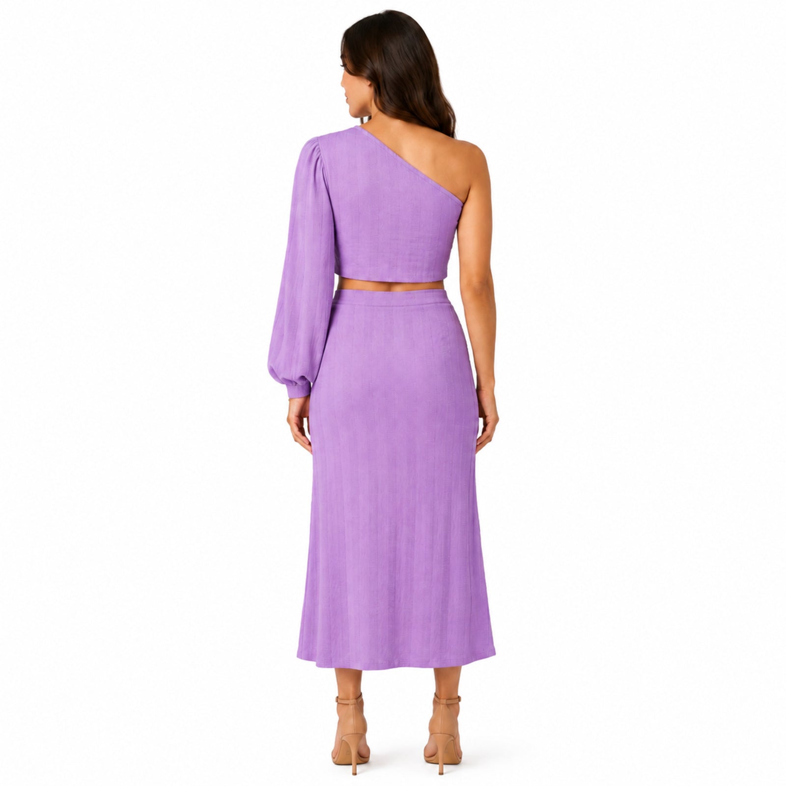 Women's Purple One-Shoulder Crop Top and Midi Skirt Co-Ord Set