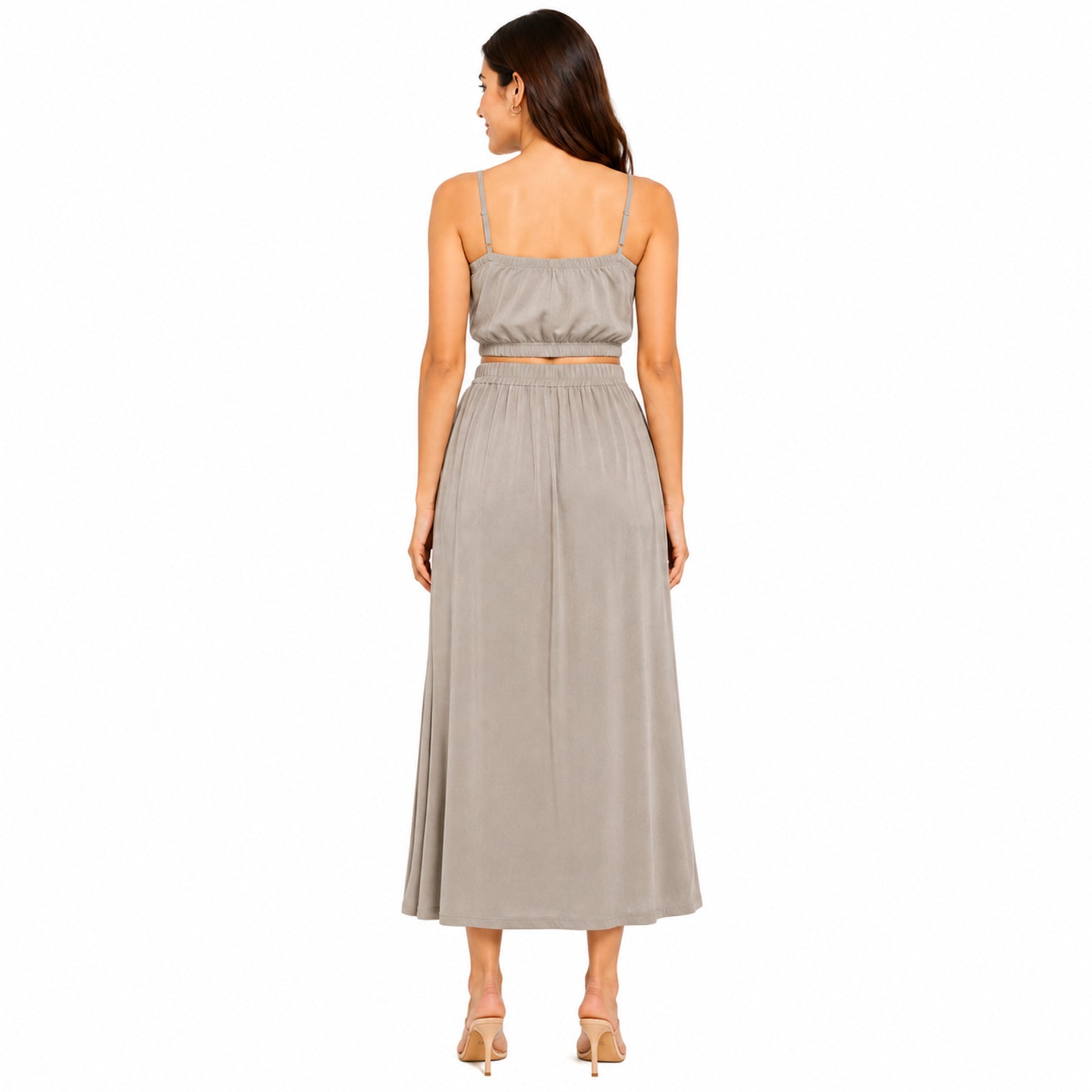 Women's Peach Sleeveless Co-Ord Set | Crop Top & High-Waist Maxi Skirt Two-Piece Outfit