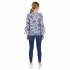 Blue Blossom Tie-Front Bell Sleeve Top