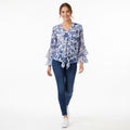 Blue Blossom Tie-Front Bell Sleeve Top