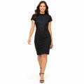 Women's Black Textured Bodycon Knee-Length Dress