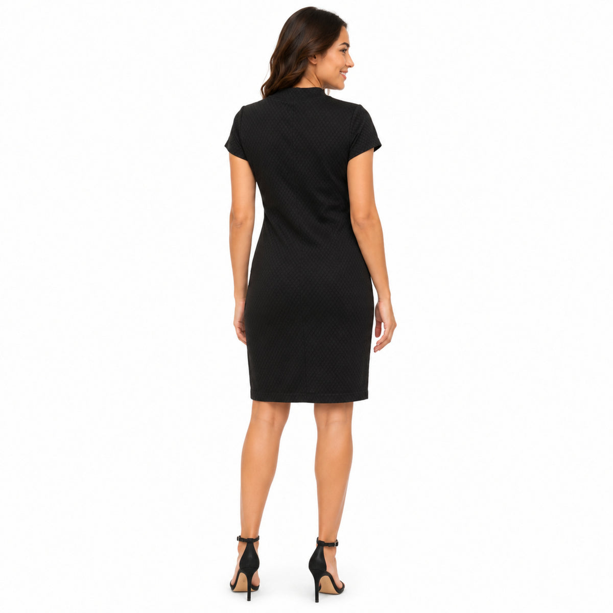 Women's Black Textured Bodycon Knee-Length Dress