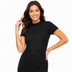 Women's Black Textured Bodycon Knee-Length Dress