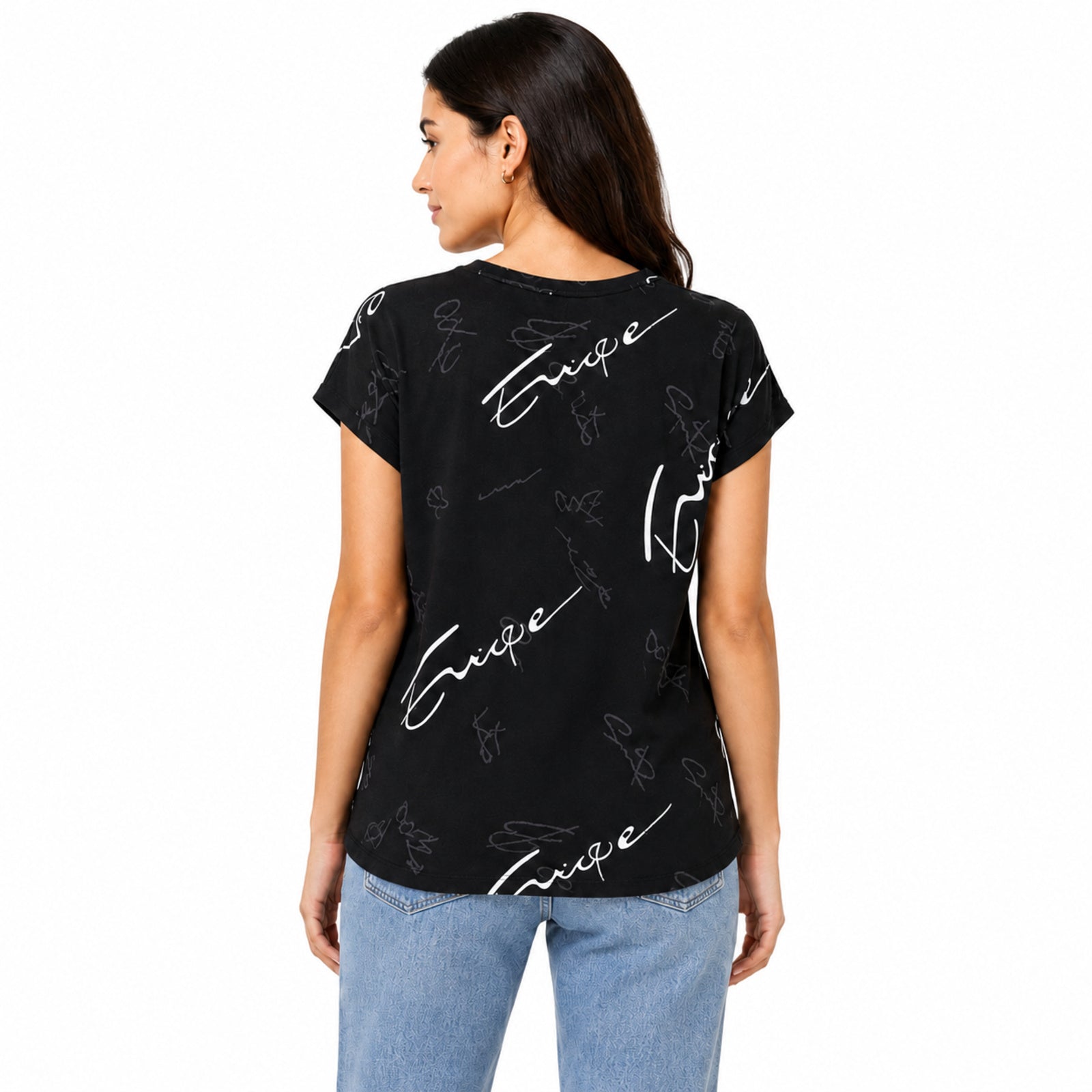 Women's Black Pearl-Embellished Party Wear T-Shirt