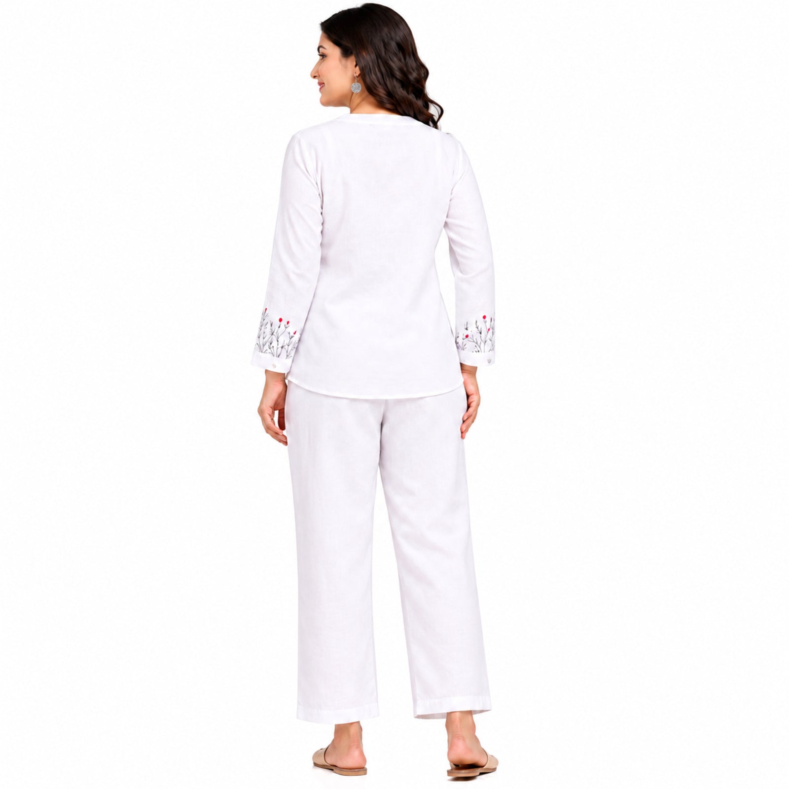 Women's Elegant White Embroidered Co-ord Kurta Set