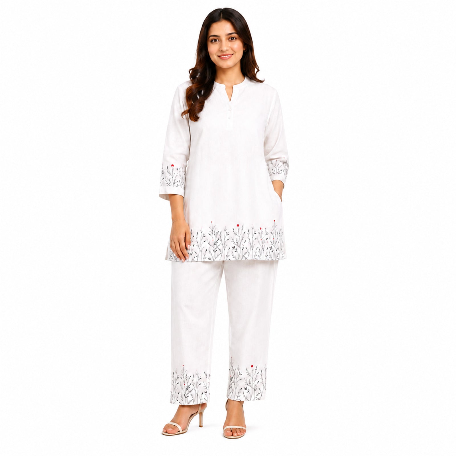 Women's Elegant White Embroidered Co-ord Kurta Set