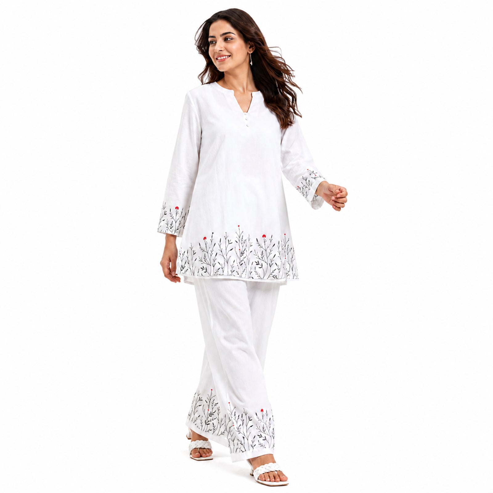 Women's Elegant White Embroidered Co-ord Kurta Set