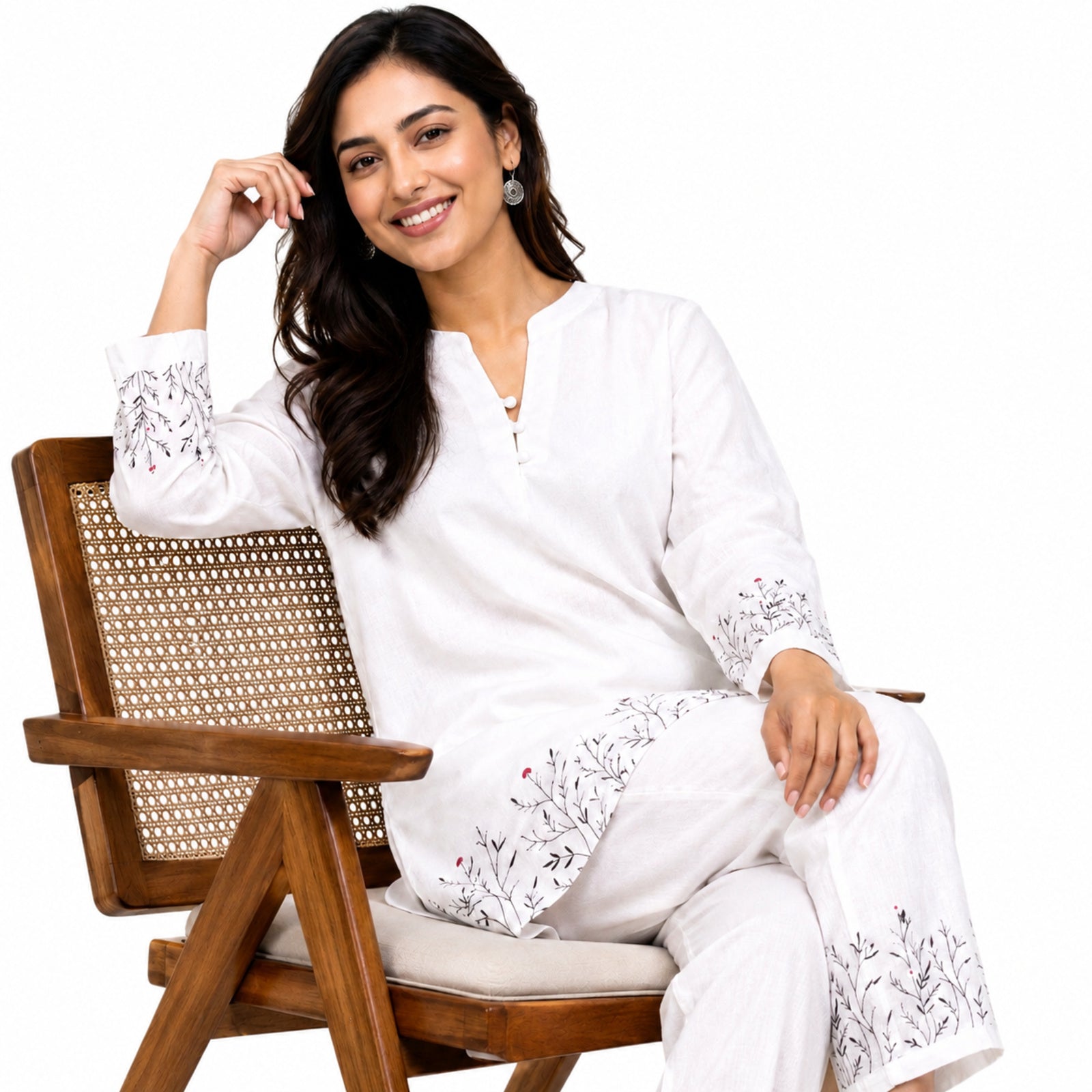 Women's Elegant White Embroidered Co-ord Kurta Set