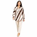 Beige Tie-Dye Mandarin Collar Tunic