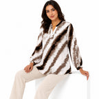 Beige Tie-Dye Mandarin Collar Tunic