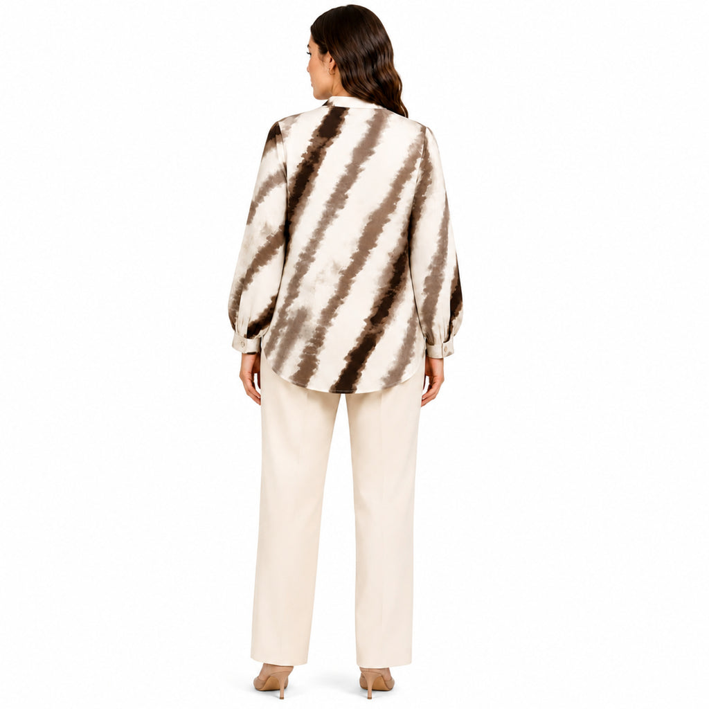 Beige Tie-Dye Mandarin Collar Tunic