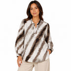 Beige Tie-Dye Mandarin Collar Tunic