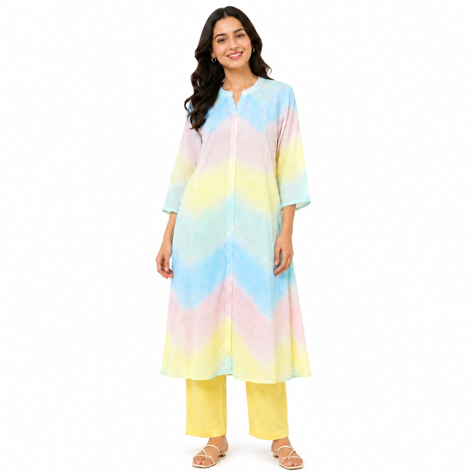 Women's Yellow Tie-Dye Collared Shirt and Wide-Leg Pyjama Co-Ord Set | Relaxed Lounge Set