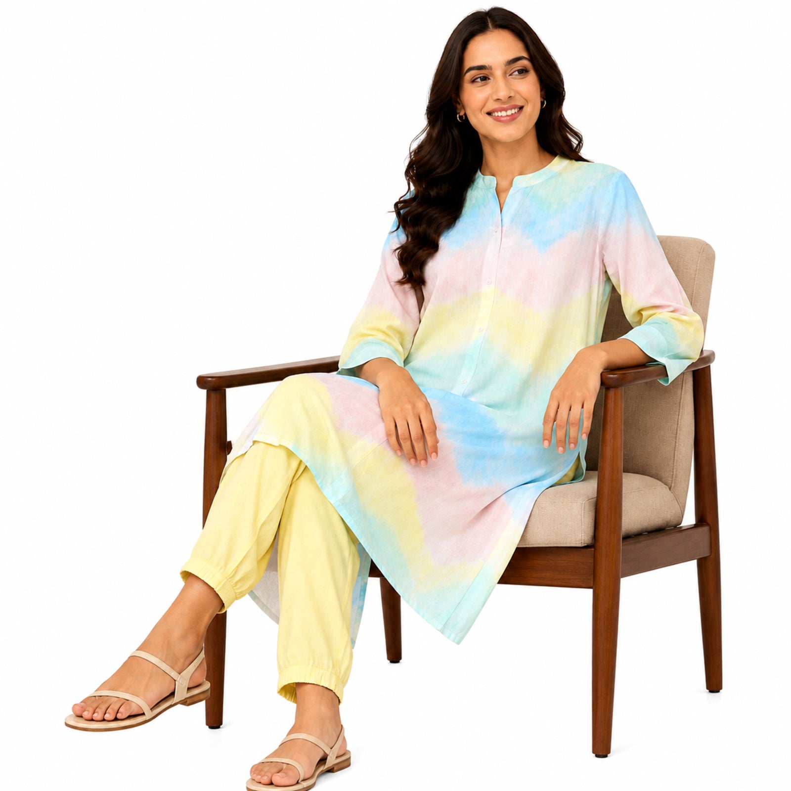 Women's Yellow Tie-Dye Collared Shirt and Wide-Leg Pyjama Co-Ord Set | Relaxed Lounge Set
