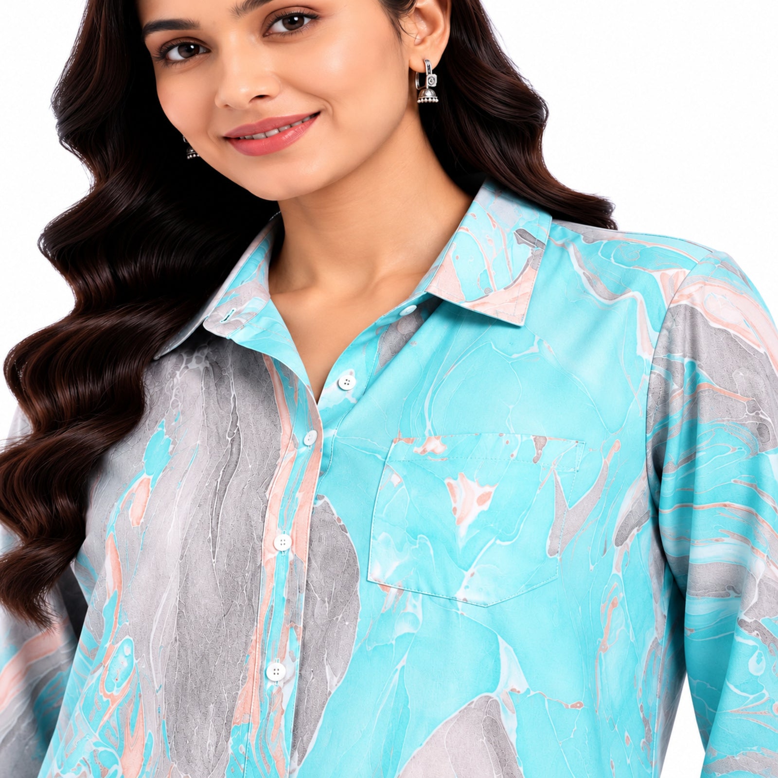 Women's Marble Print Co-Ord Set | Stylish Shirt & Wide Leg Pant Co-Ord Set for Women – Green