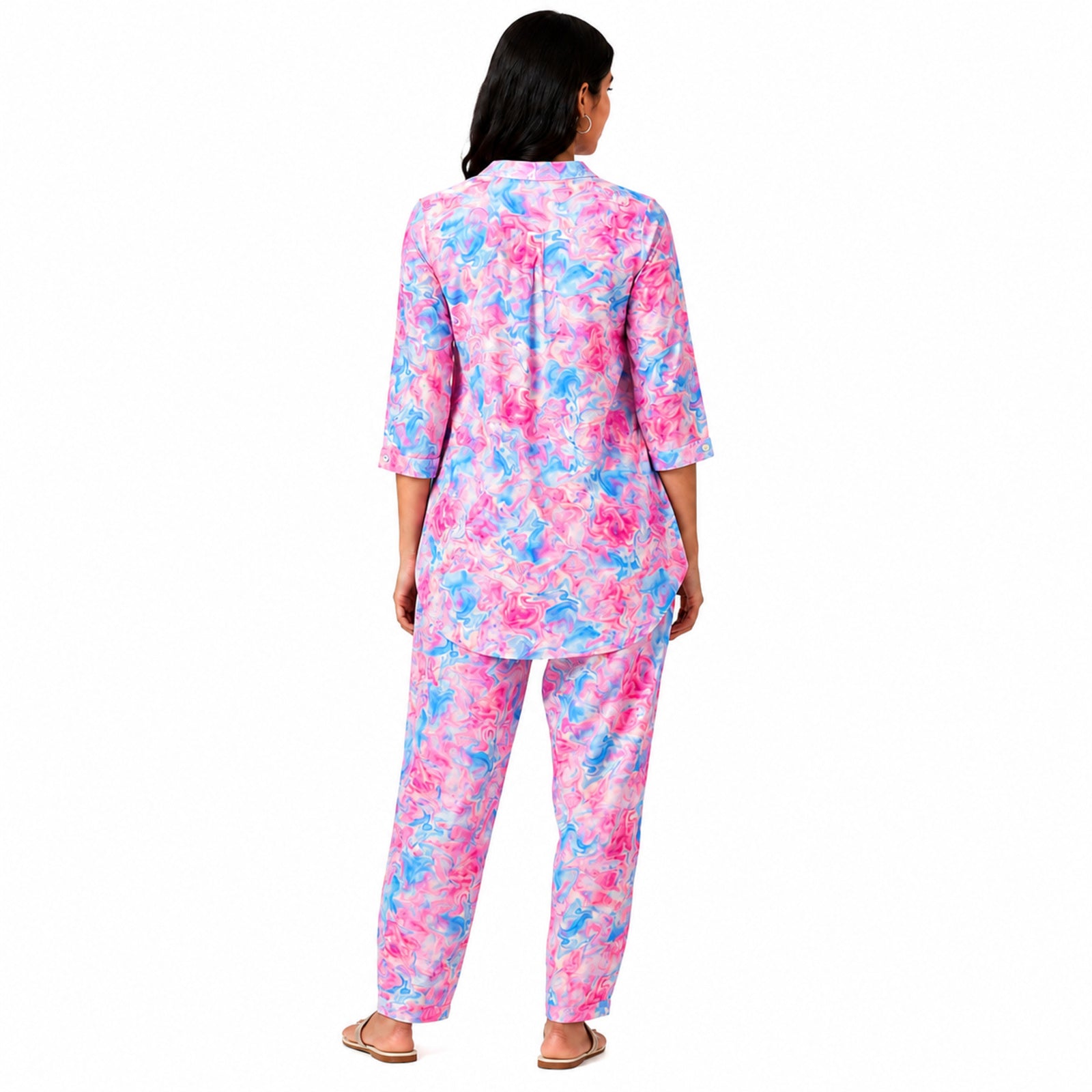 Women's Pink Abstract Printed Night Suit Co-Ord Set