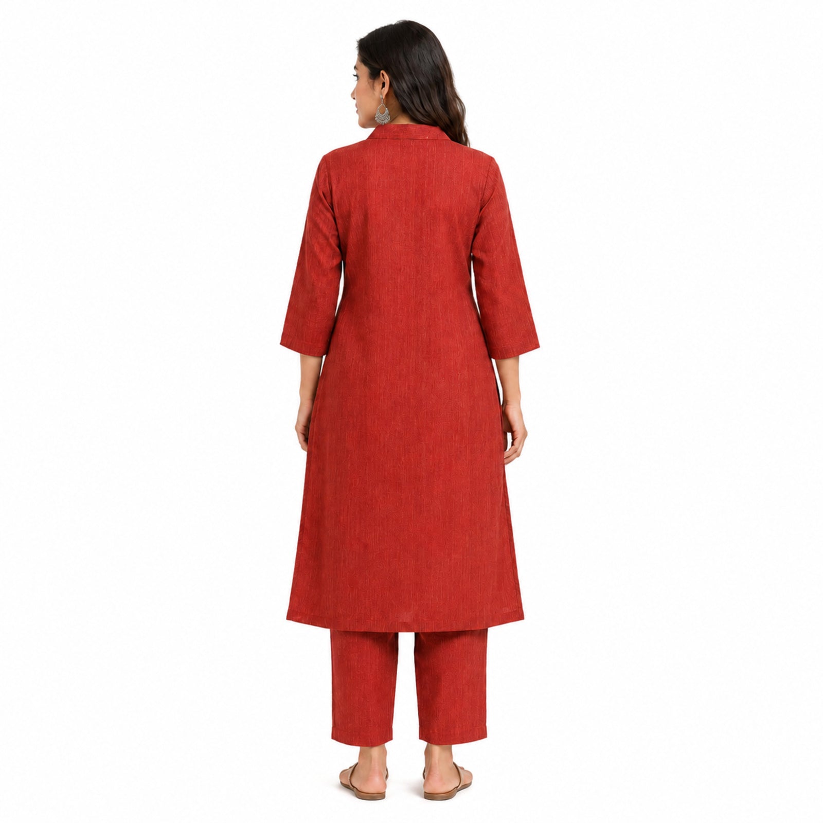 Women's Orange Straight Fit Kurta Pant Set