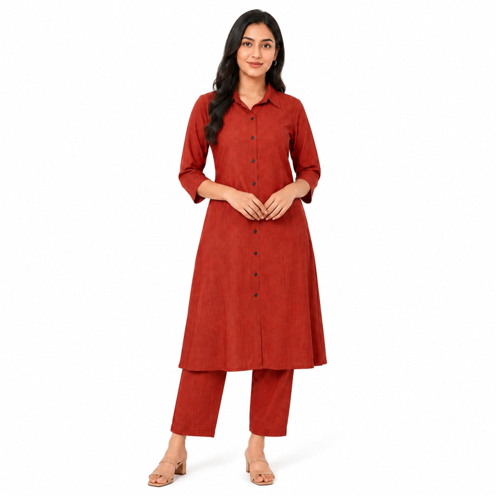 Women's Orange Straight Fit Kurta Pant Set