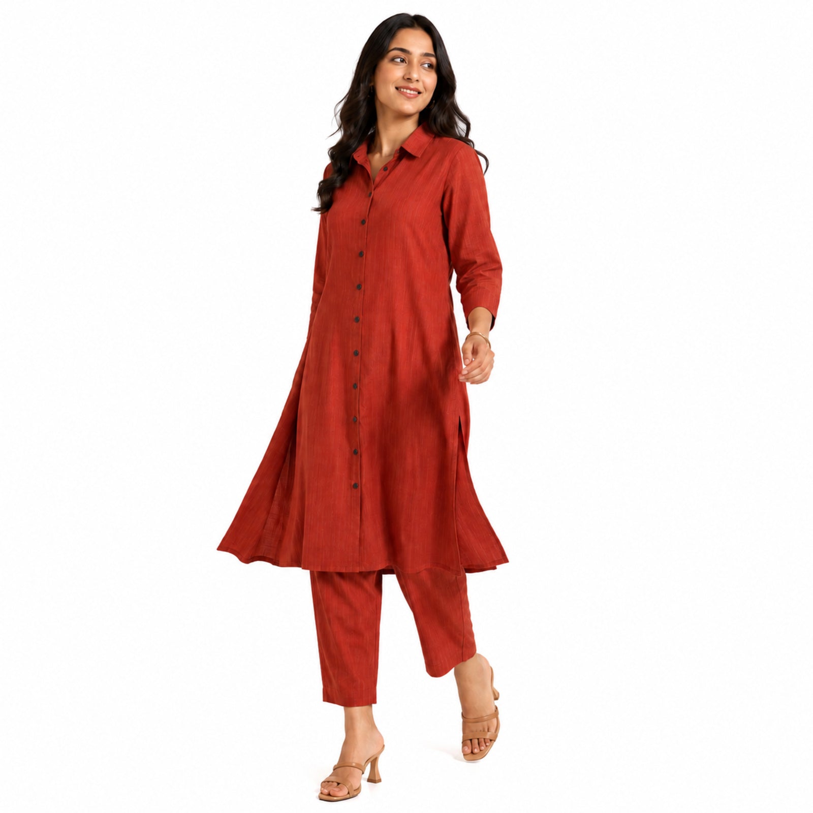 Women's Orange Straight Fit Kurta Pant Set