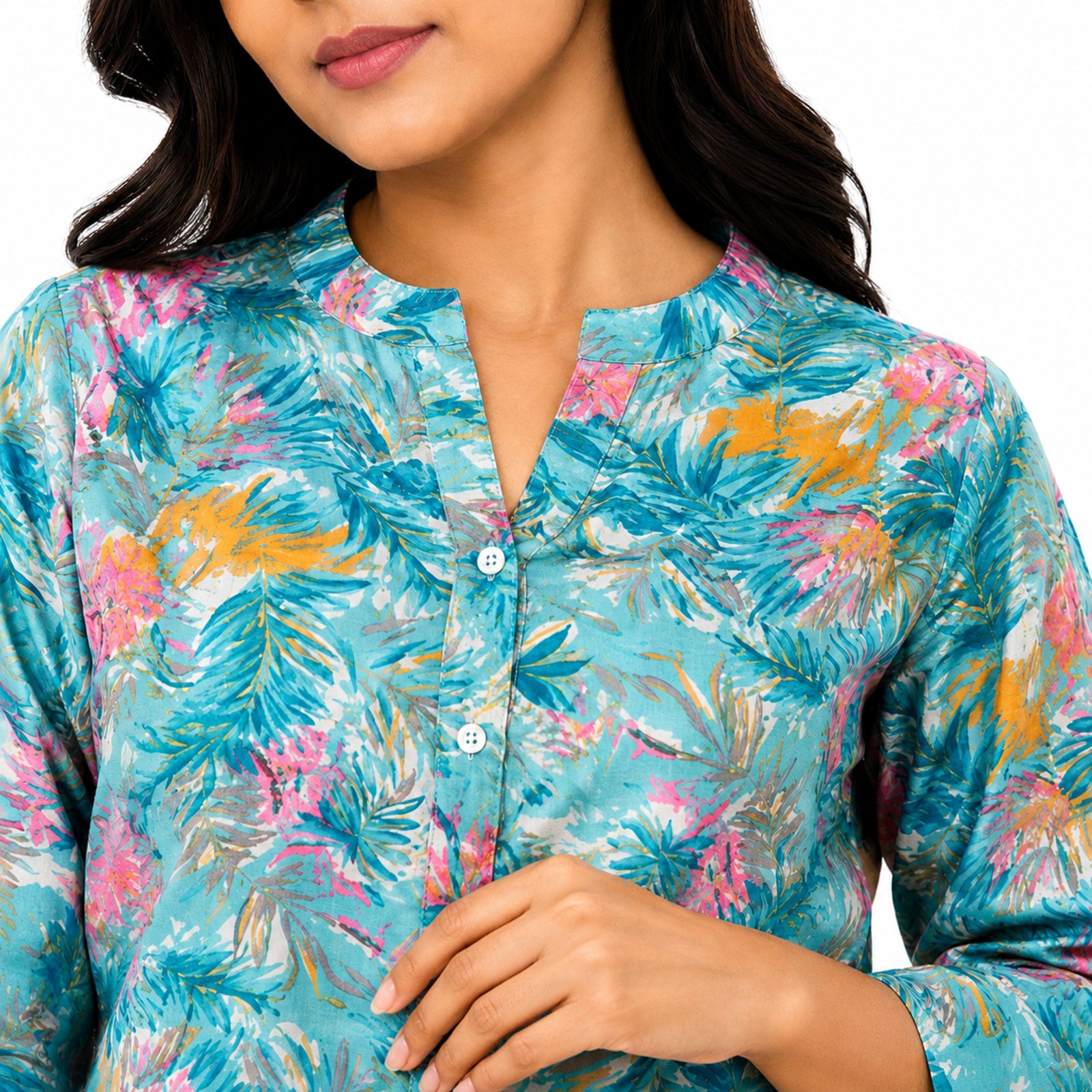 Women's Sky Blue Tropical Printed Night Suit Co-Ord Set