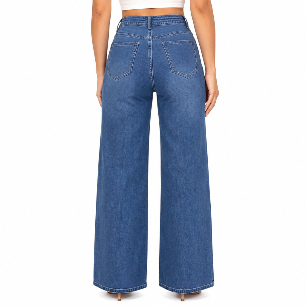 Blue Embroidered Straight Fit Denim Jeans