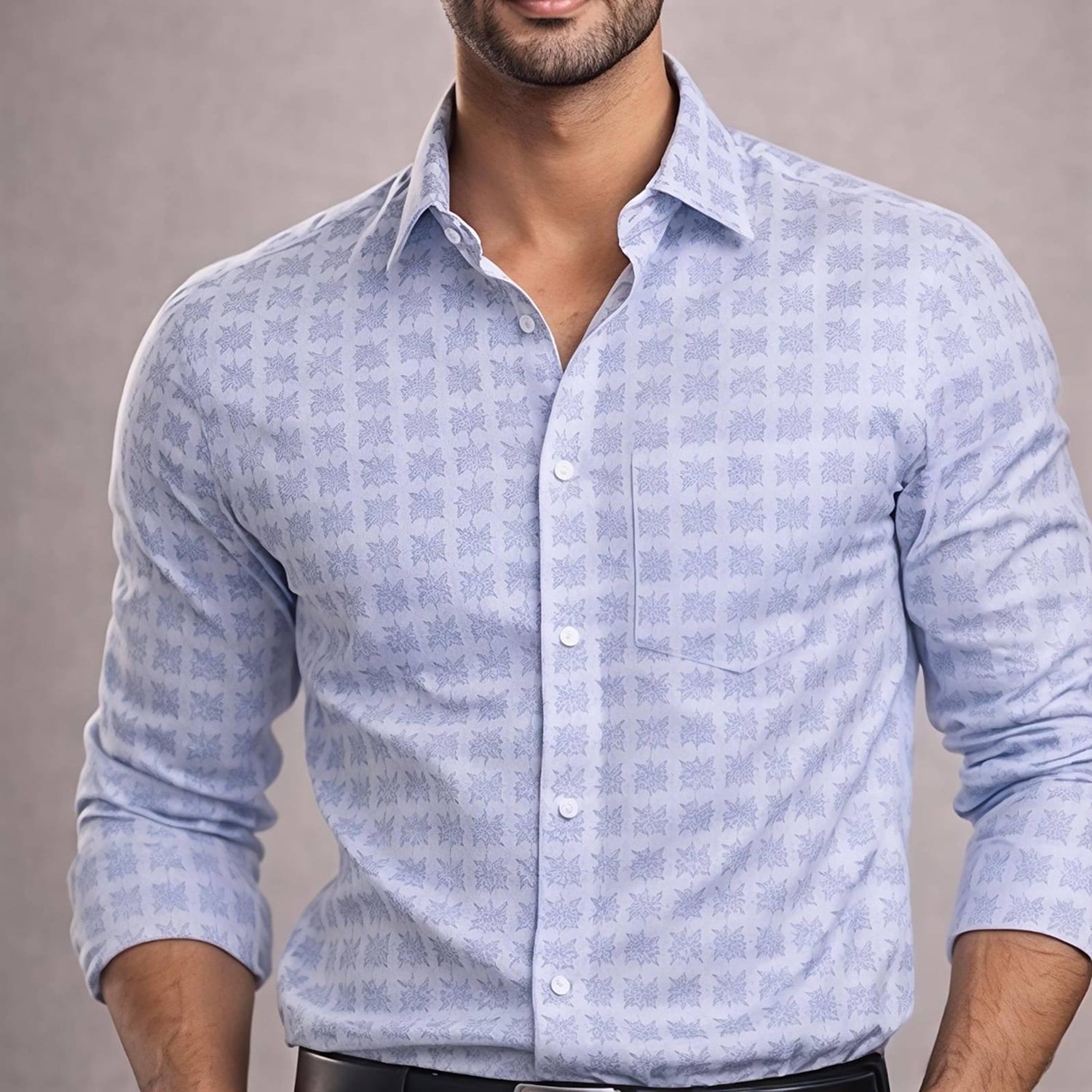Mens Sky Blue Grid Formal Shirt