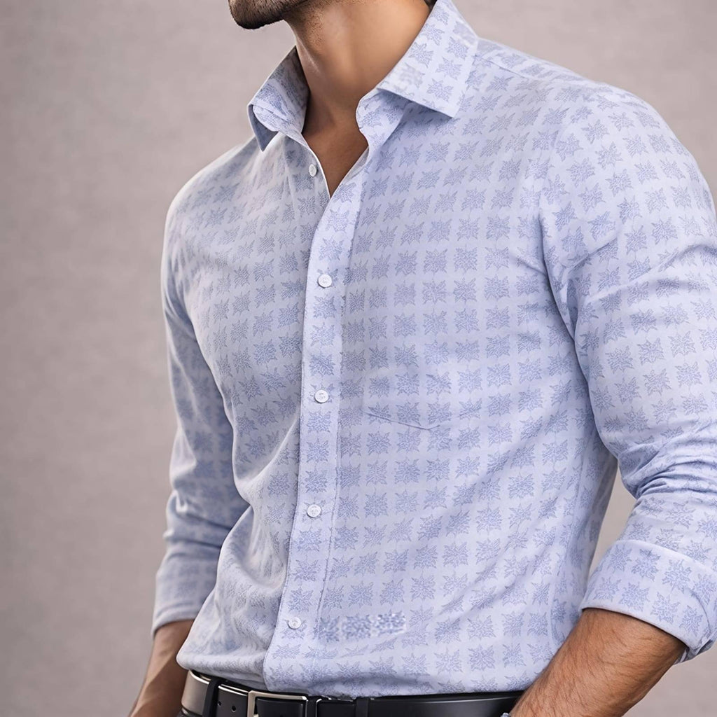 Mens Sky Blue Grid Formal Shirt