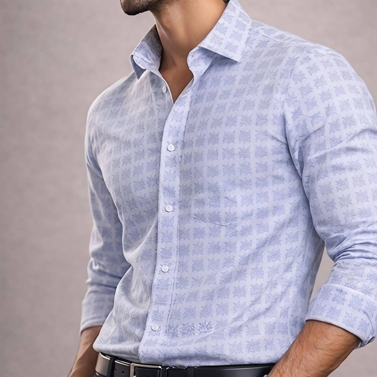 Mens Sky Blue Grid Formal Shirt
