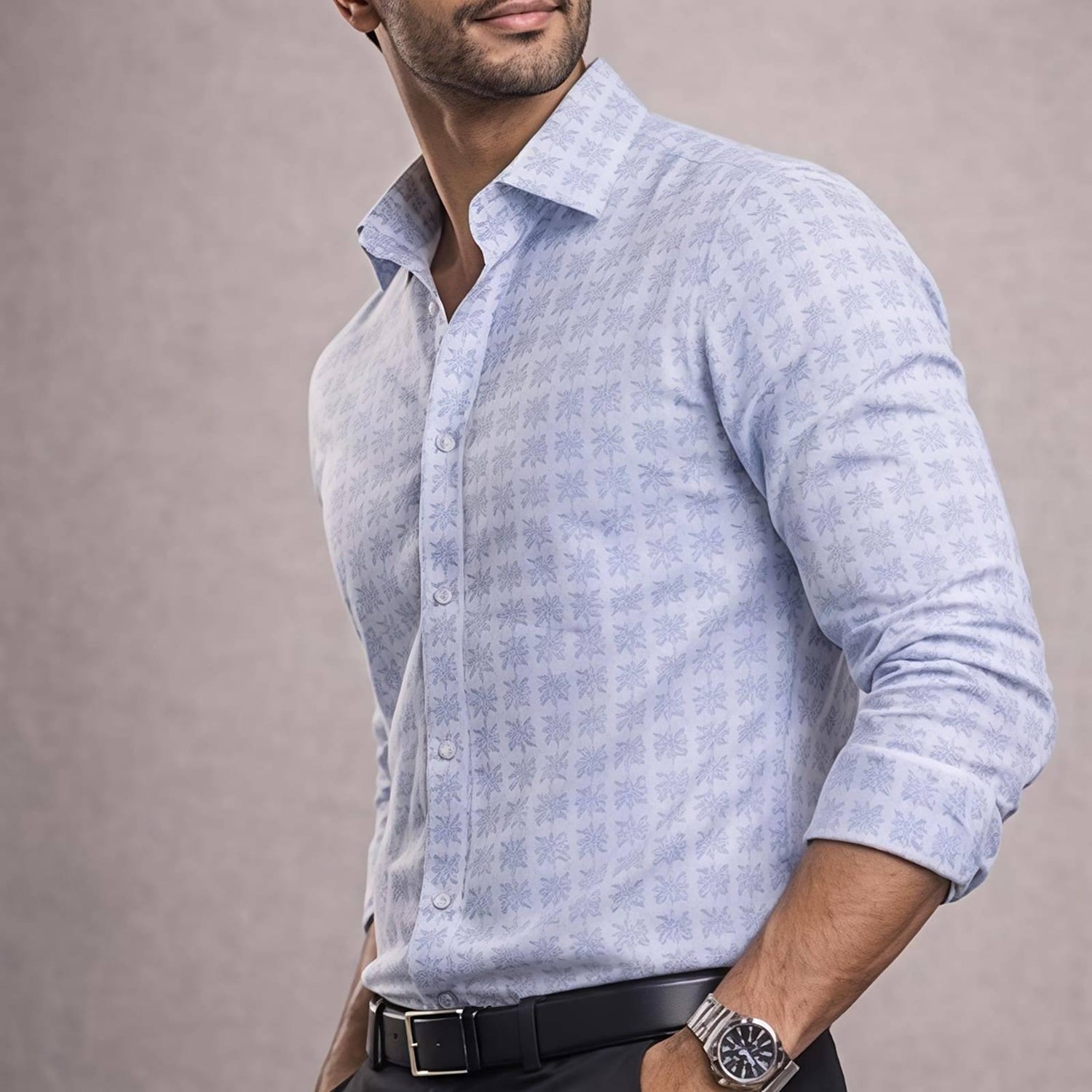 Mens Sky Blue Grid Formal Shirt