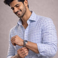 Mens Sky Blue Grid Formal Shirt