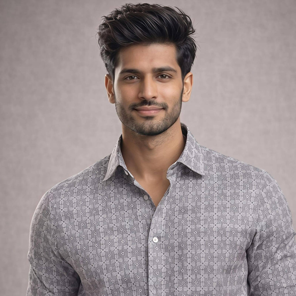 Men's White And Brown Grid Formal Shirt