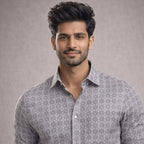 Men's White And Brown Grid Formal Shirt